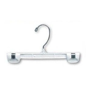 White Plastic Snap Grip Pant/Skirt Hanger w/ Swivel Hook - Plastic Hangers